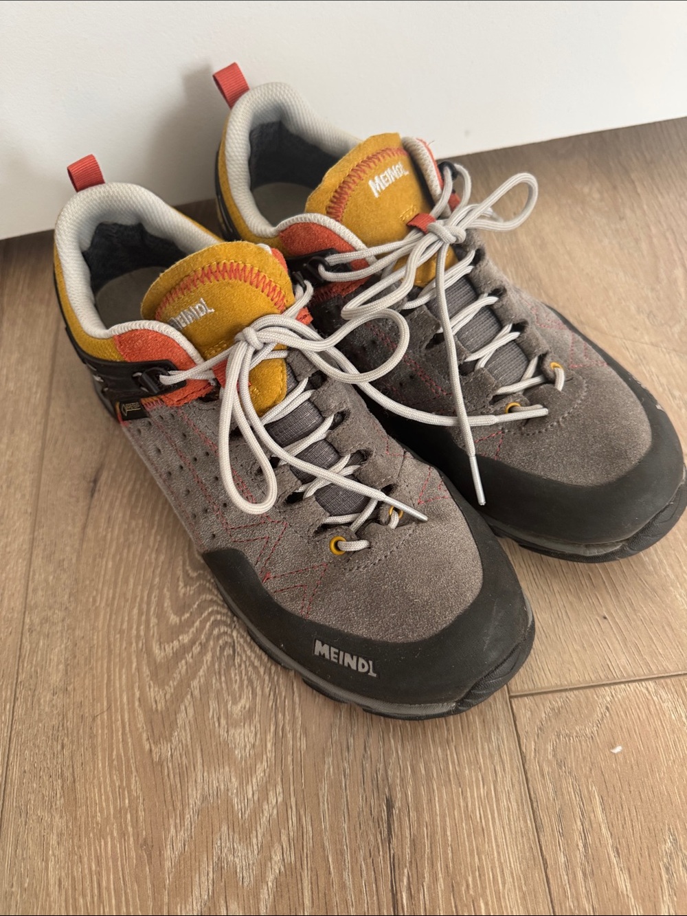 Meindl‎ Women's Gray Suede Athletic Shoes with Yellow Accents